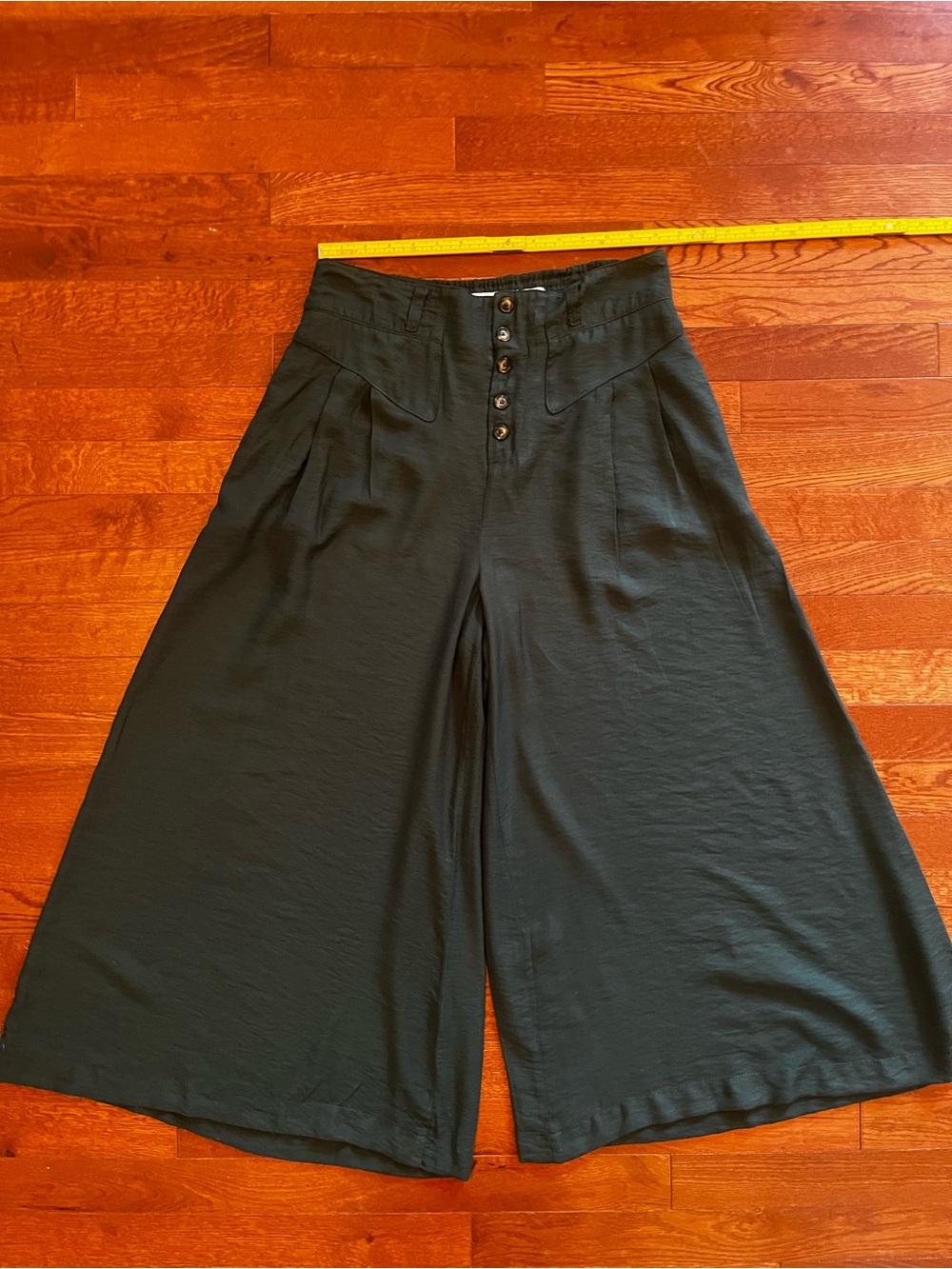 Anthropologie Wide-Leg High-Waist Button Front Pants in Deep Teal - Picture 10 of 13
